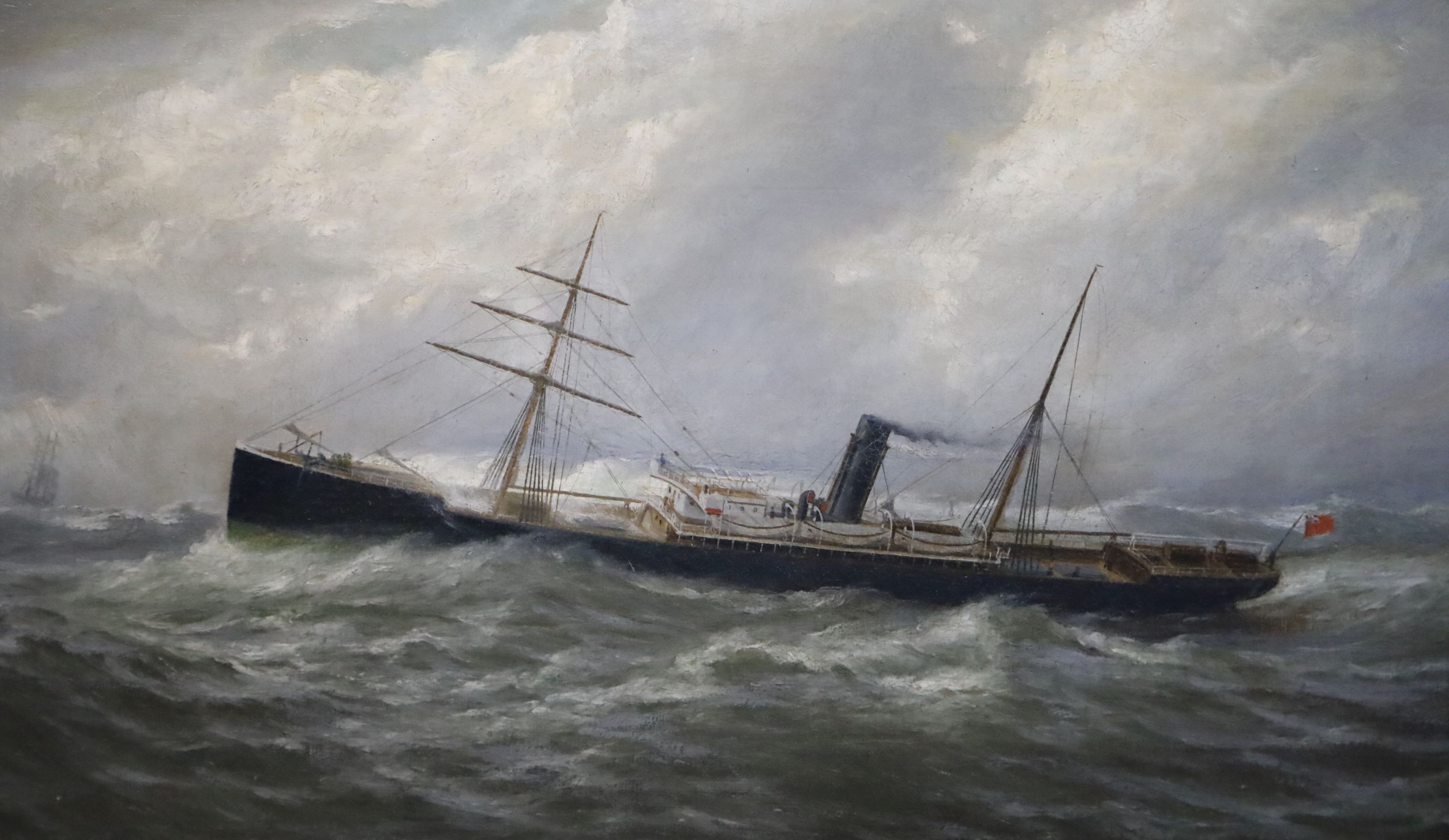 George Parker Greenwood (1850-1904) Steamship at sea 11.5 x 19.75in.